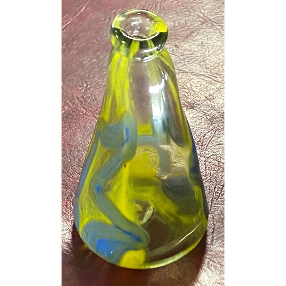 Bill Graff Hand Blown Studio Art Abstract Vase Signed 1970’s Blue Green Yellow